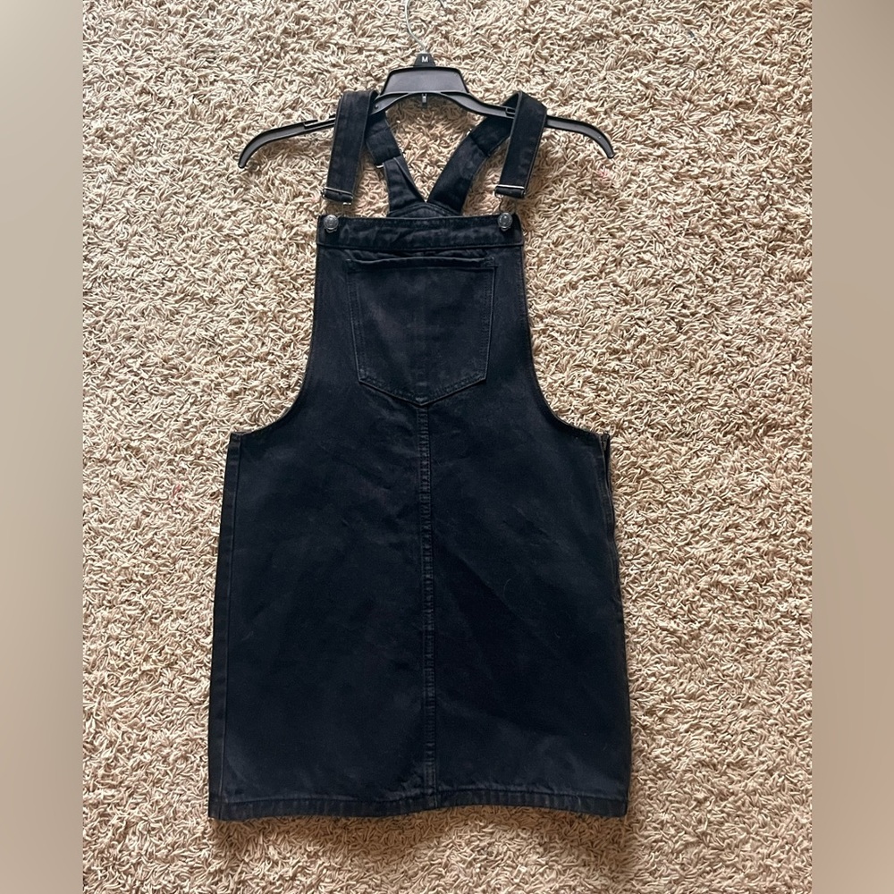 Forever 21 small black denim overalls dress